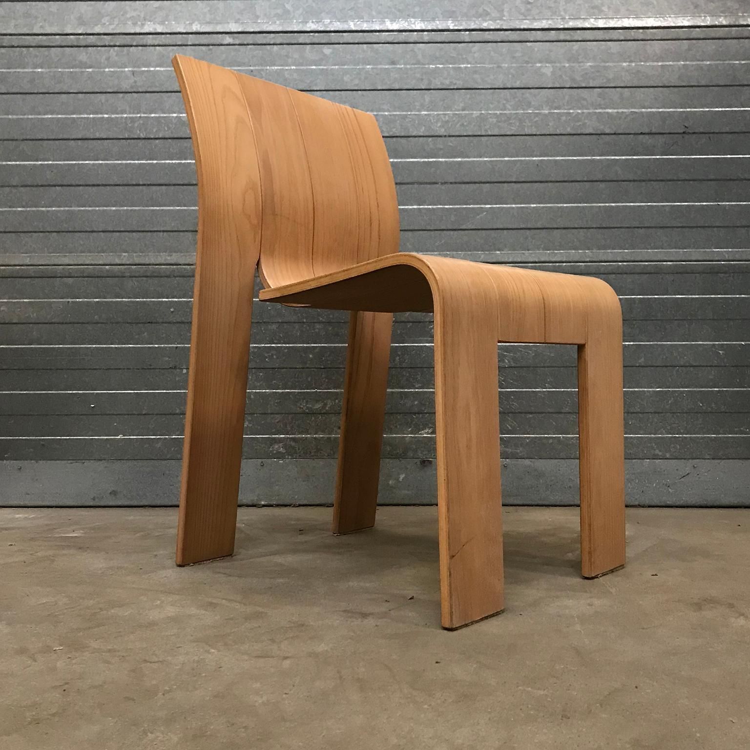 1974, Gijs Bakker For Castelijn, Set Of Stackable Bended Wood Strip Chairs photo for sale