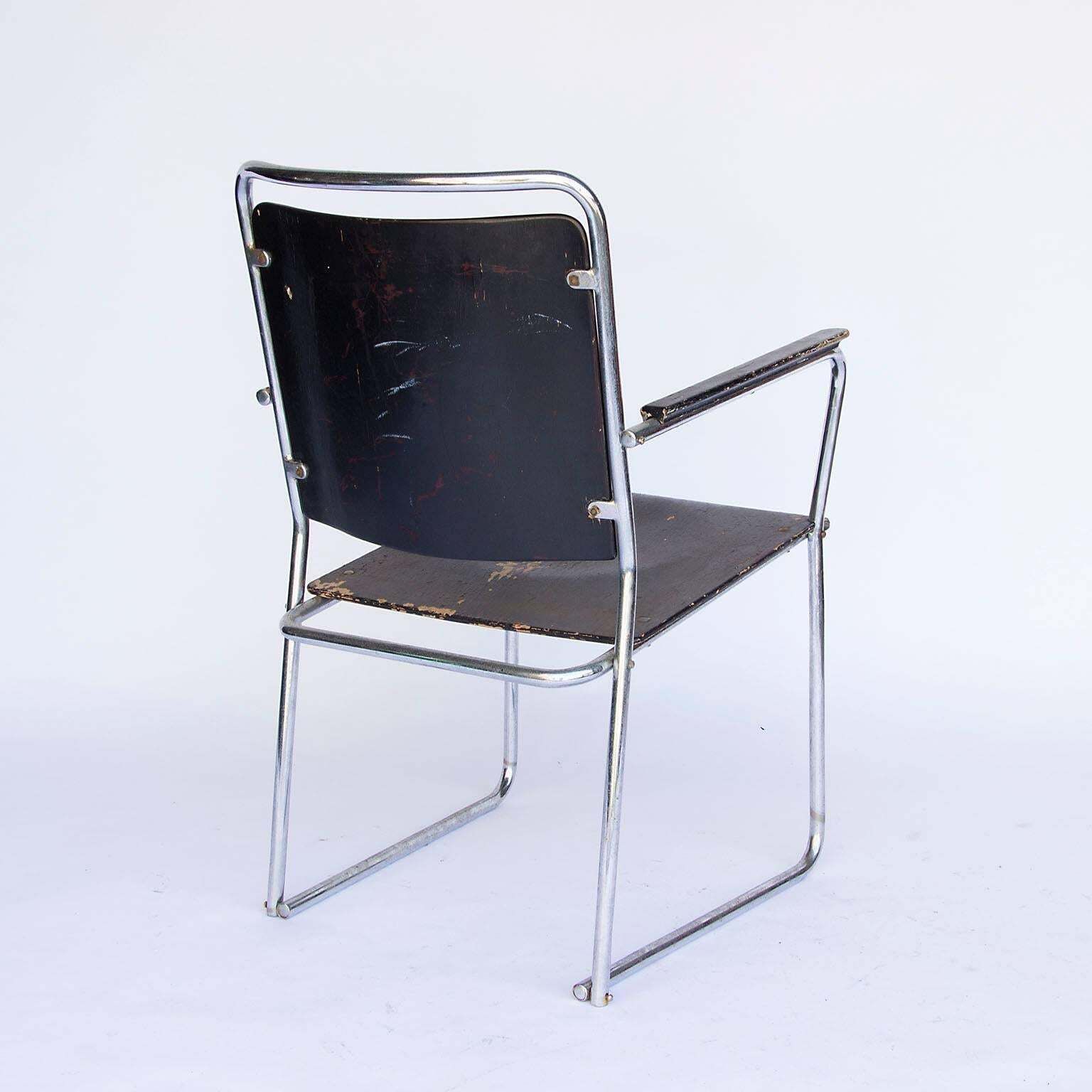 Rare Large Side Or Easy Tubular Chair With Original Painted Wood, Circa 1930 photo Furniture