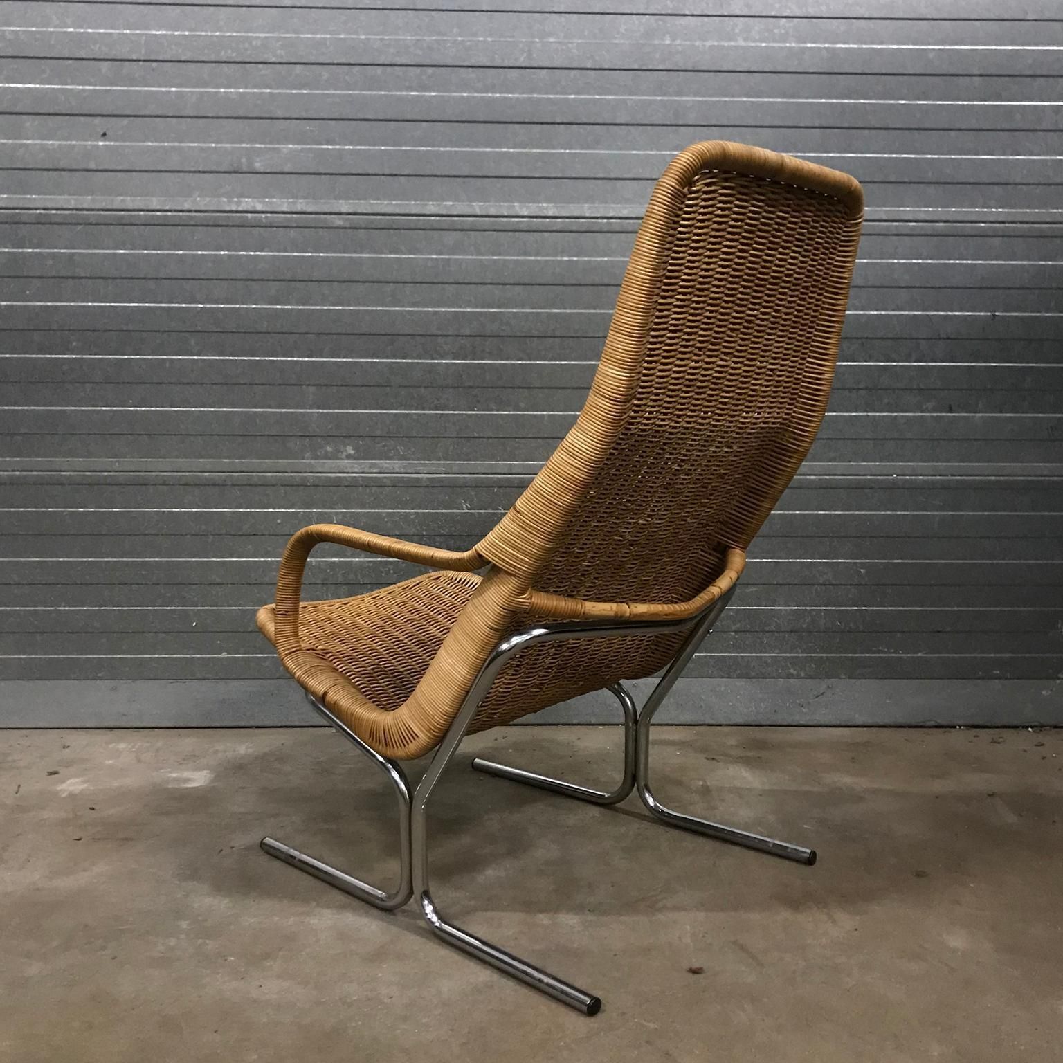 1961 Dirk Van Sliedregt, Rare 514 Original Wicker Lounge Chair With Chrome Base photo buy