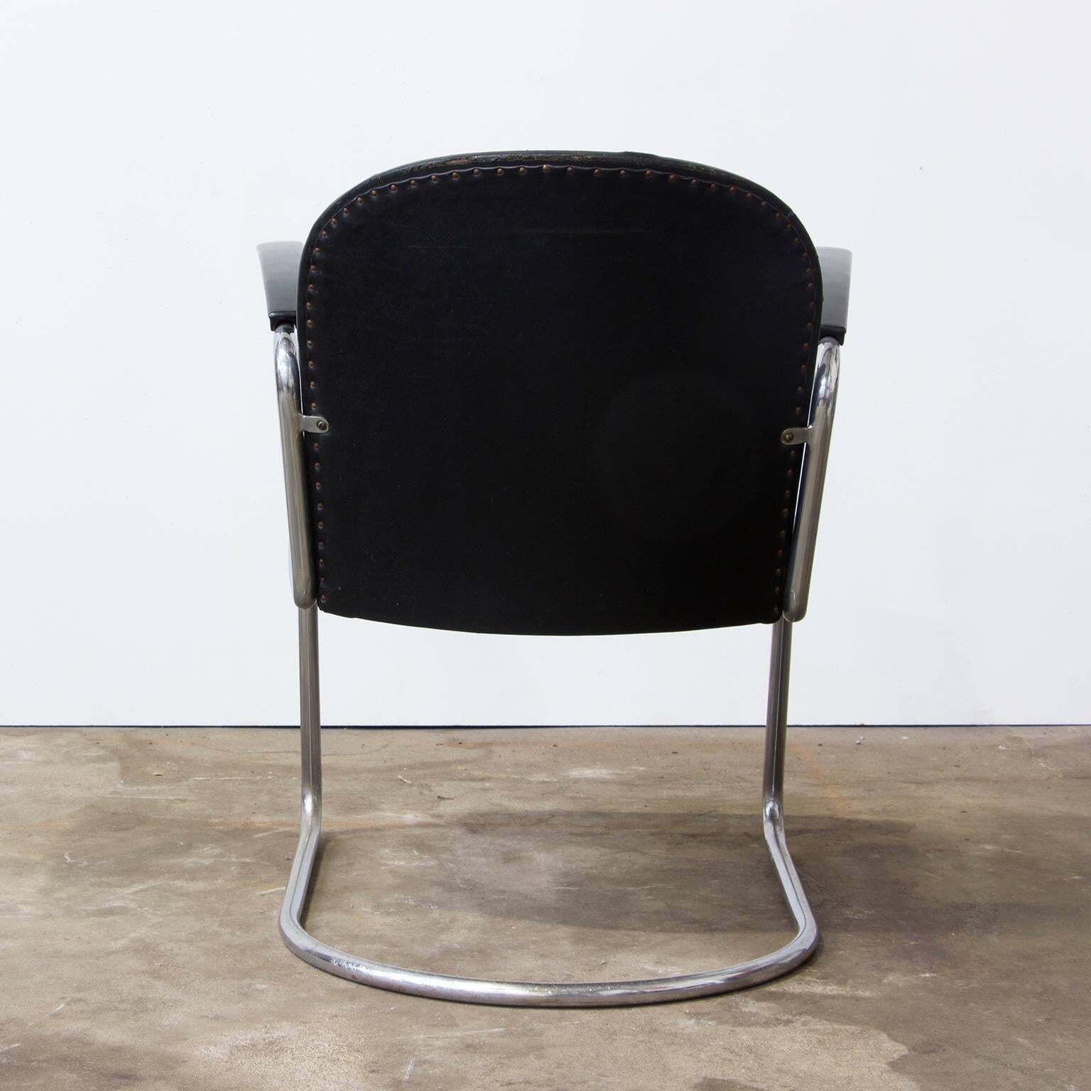 1935, W.H. Gispen, By Gispen Culemborg, 413 Easy Chair In Original Black Vinyl photo Furniture