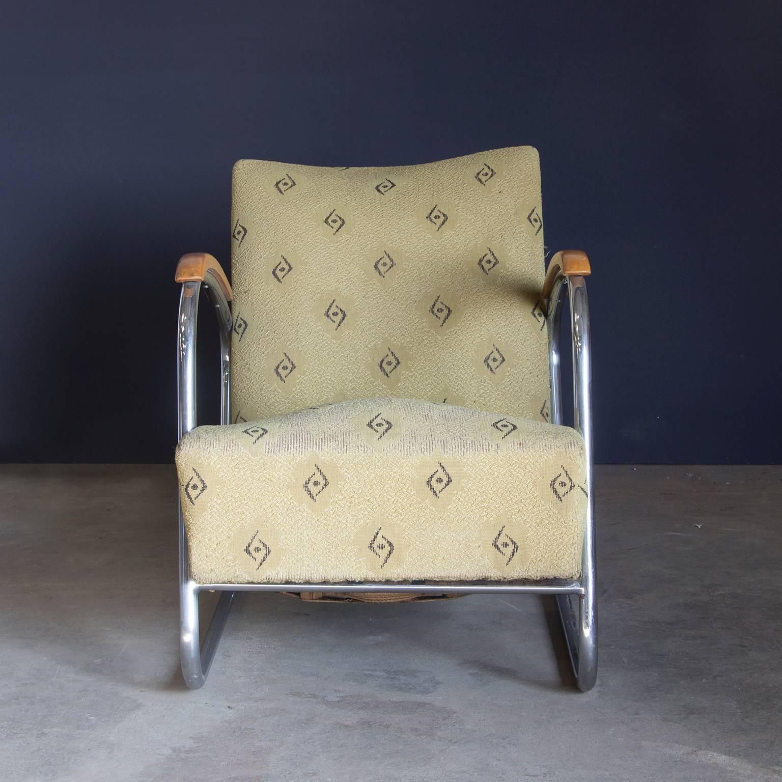 Original, Early Vintage Tubular Easy Chair With Original Fabric, Circa 1930 photo 1442.0