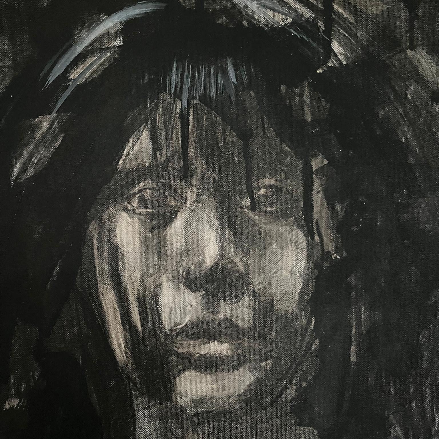 Painting Woman In Charcoal And Ink On Canvas photo for sale