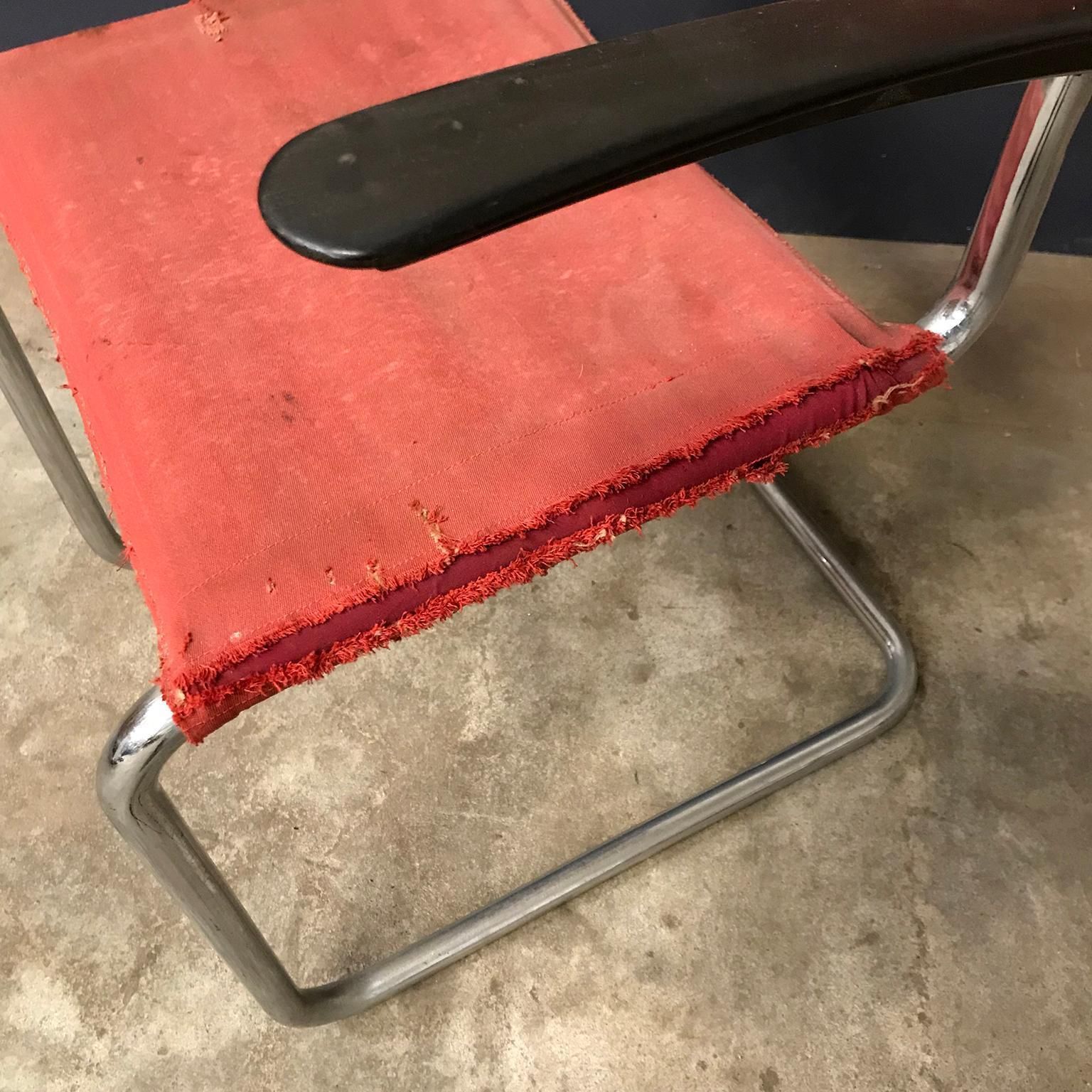 Furniture 1930, W.H. Gispen, For Gispen Culemborg, Dining Chair No. 204 In Red Canvas photo