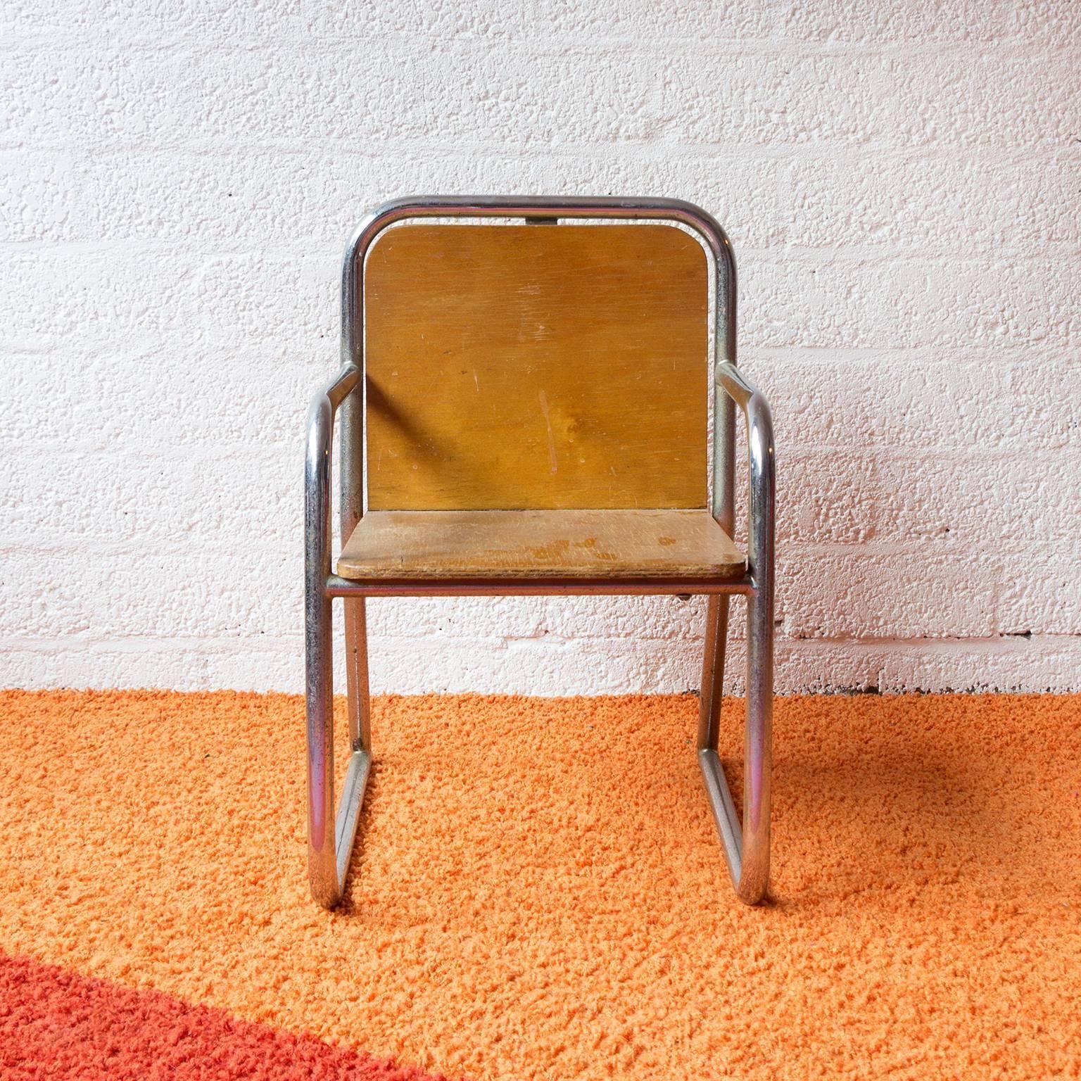 Tubular Children Chair, Wood And Chrome, Circa 1965 photo 284.0