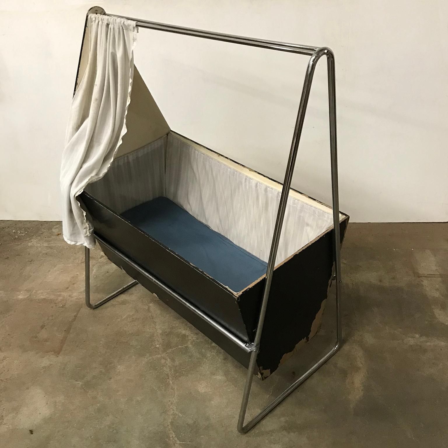 W.H. Gispen For Gispen, Museum Piece Unique Cradle Black Wood Chrome, Circa 1930 photo furniture