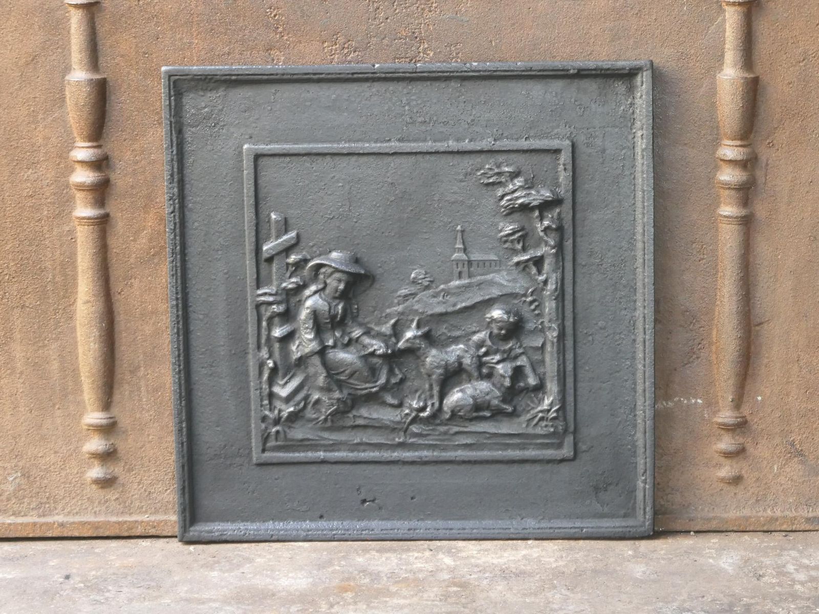 Antique French Napoleon III 'Rural Scene' Fireback / Backsplash, 19th Century photo Home Fixtures