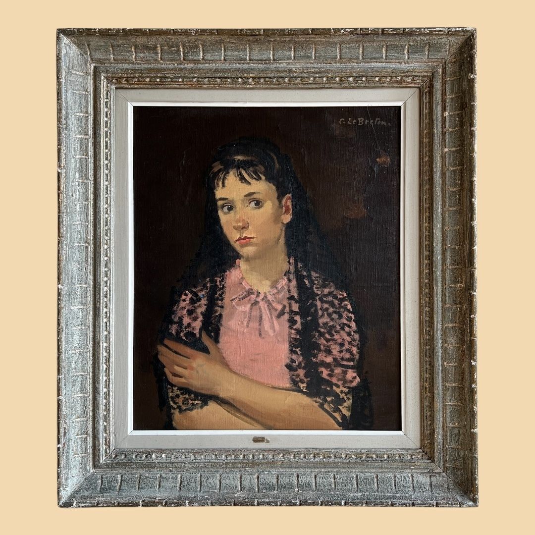 Portrait Of A Girl With Lace Scarf, Oil On Canvas Large Portrait Painting