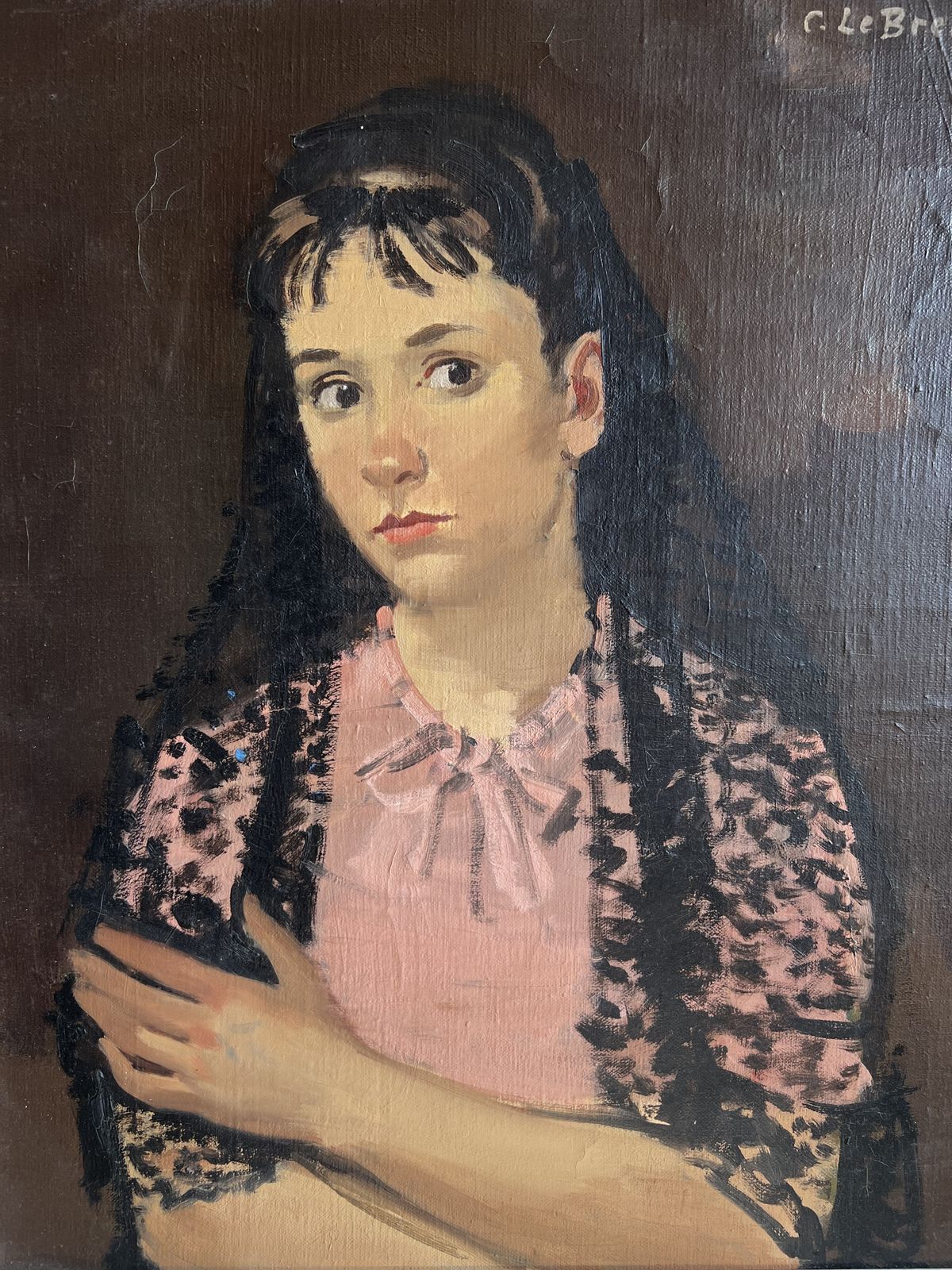 Portrait Of A Girl With Lace Scarf, Oil On Canvas Large Portrait Painting photo 1380.0