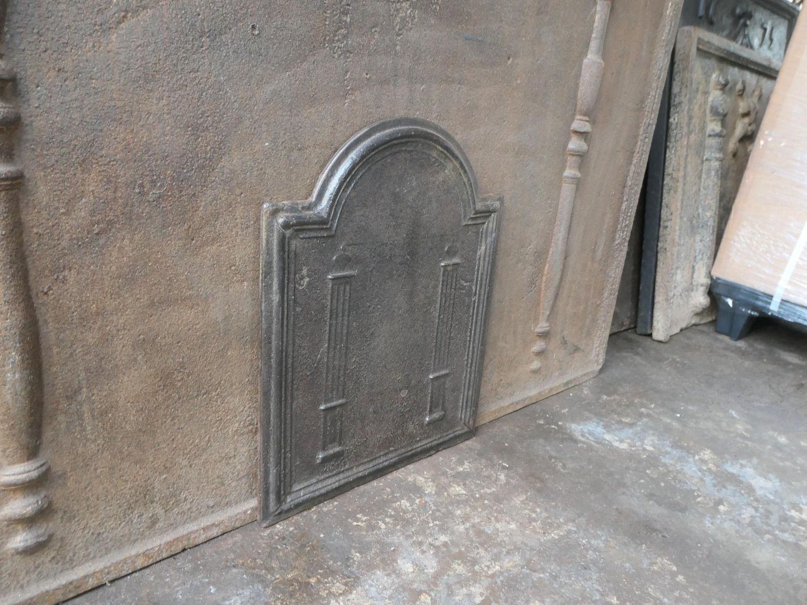 Home Fixtures Small Antique French 'Pillars Of Freedom' Fireback / Backsplash, 19th C. photo