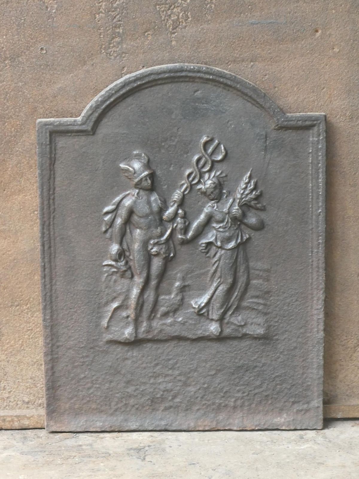 Antique French Napoleon III 'Mercury And Ceres' Fireback / Backsplash, 19th C. photo for sale