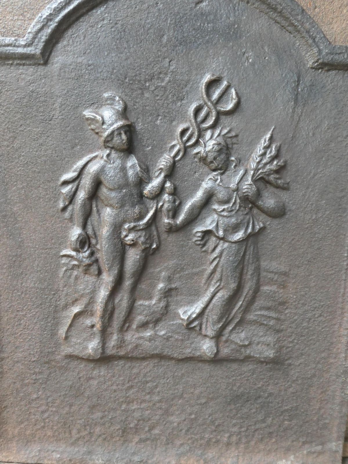 Antique French Napoleon III 'Mercury And Ceres' Fireback / Backsplash, 19th C. photo vintage