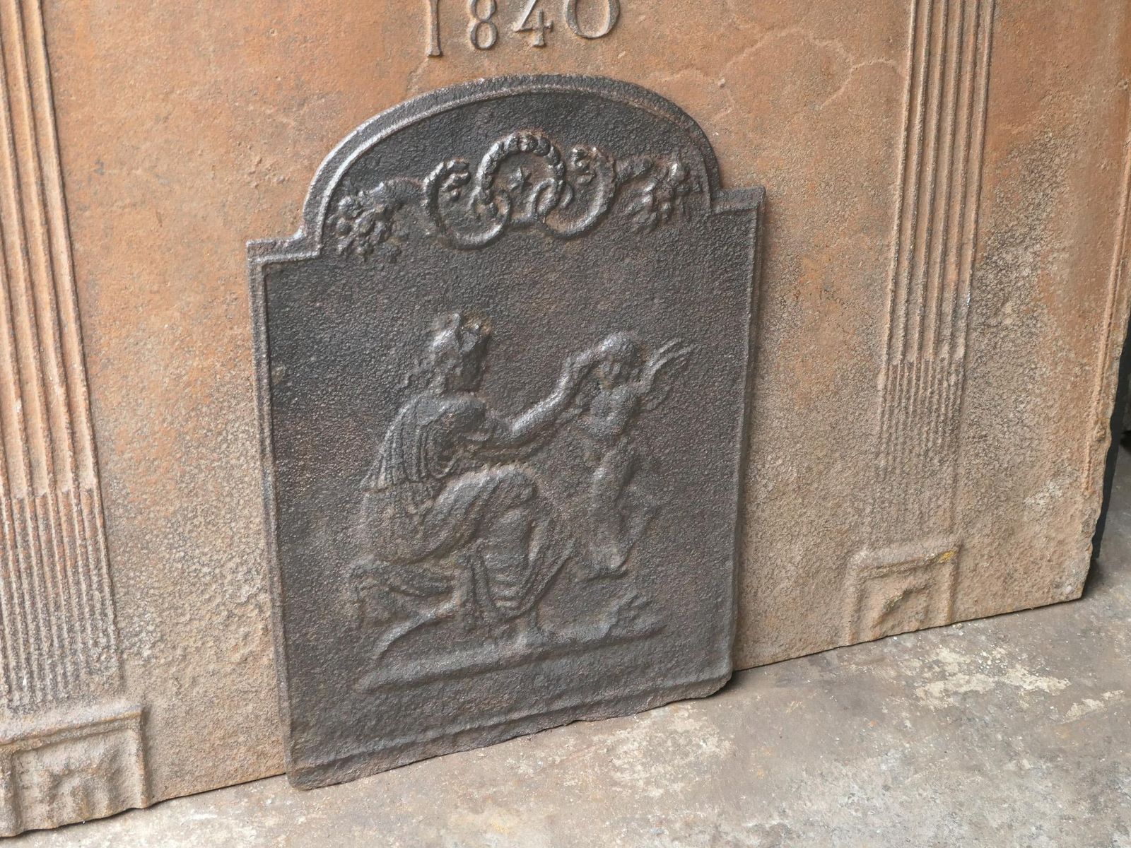 French Neoclassical Style 'Woman With Cupid' Fireback / Backsplash photo 405.0
