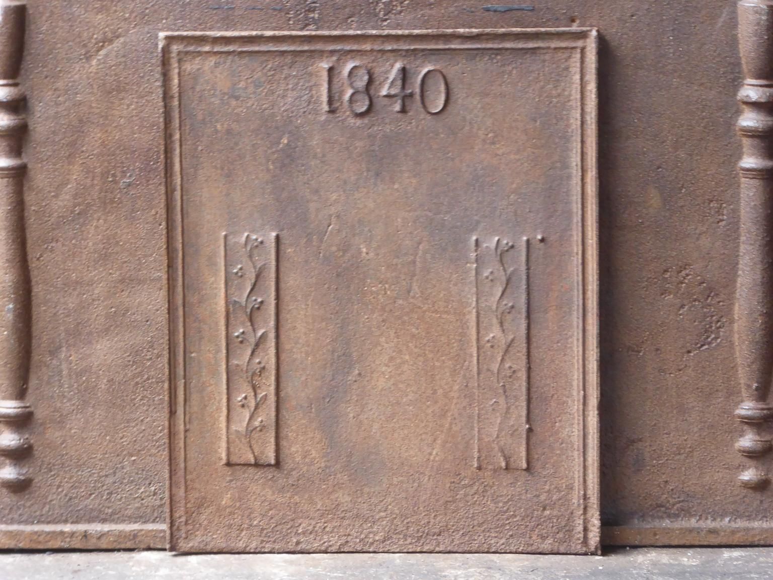 French Napoleon III Fireback / Backsplash, Dated 1840 photo for sale