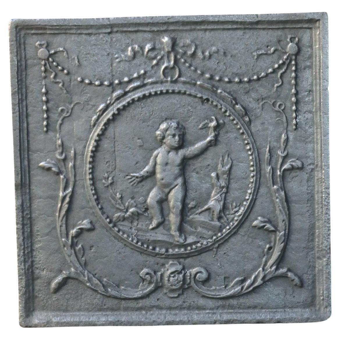 Antique French 'Cupid' Fireback / Backsplash, 18th   19th C.