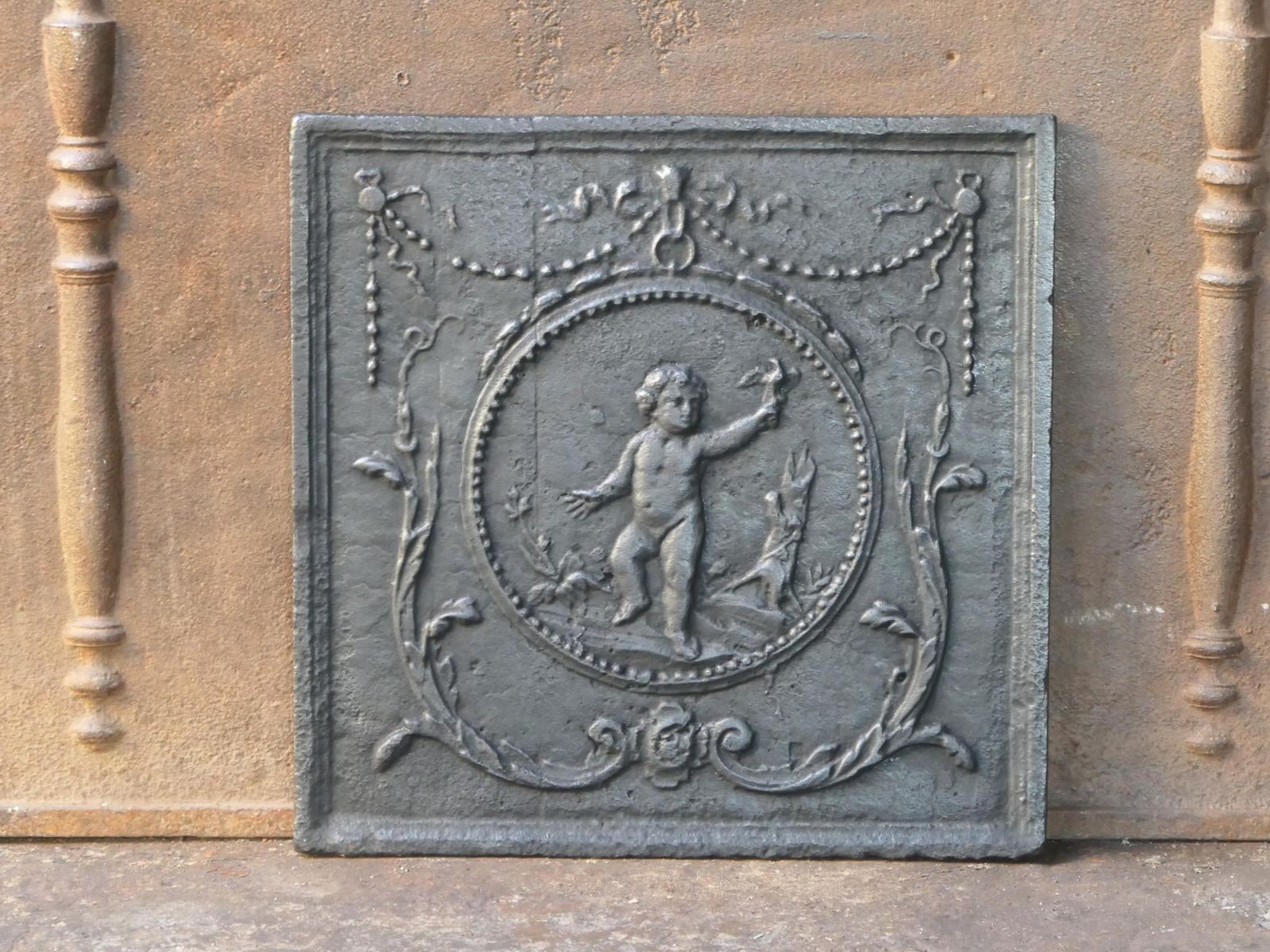 Antique French 'Cupid' Fireback / Backsplash, 18th   19th C. photo 380.0