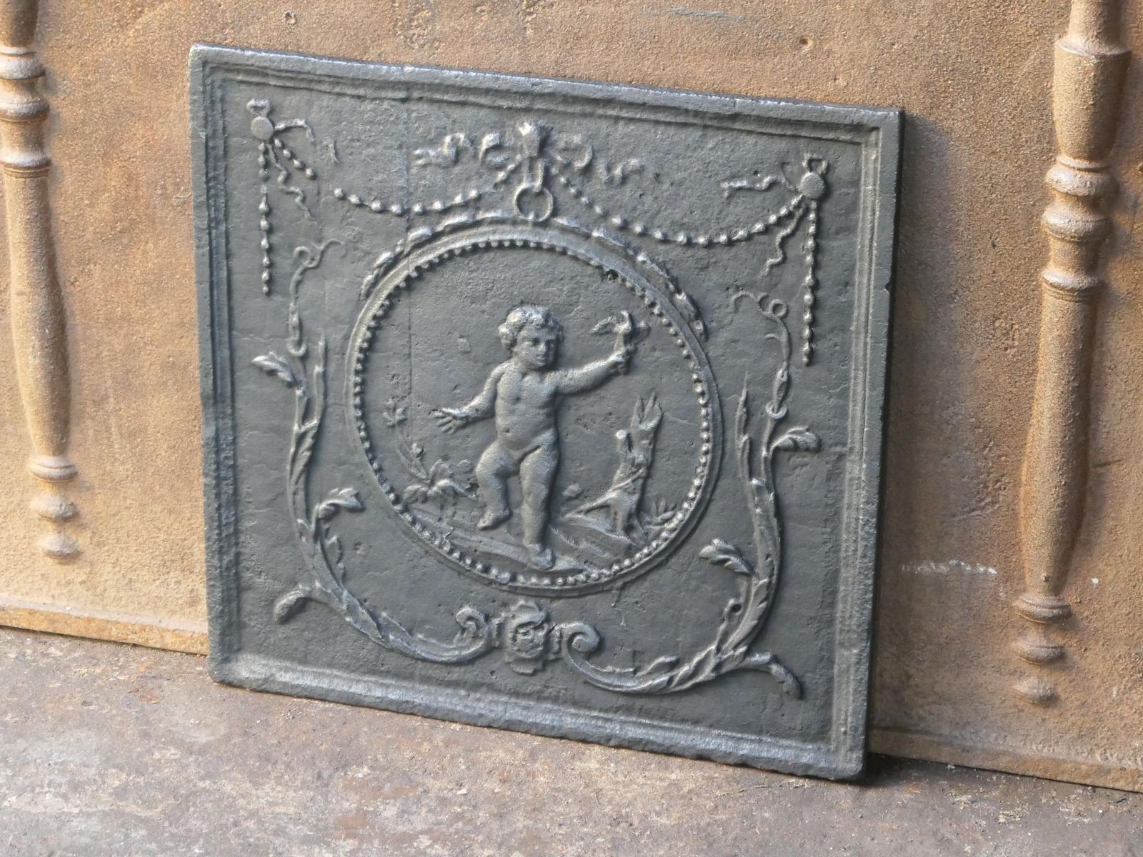 Antique French 'Cupid' Fireback / Backsplash, 18th   19th C. photo buy