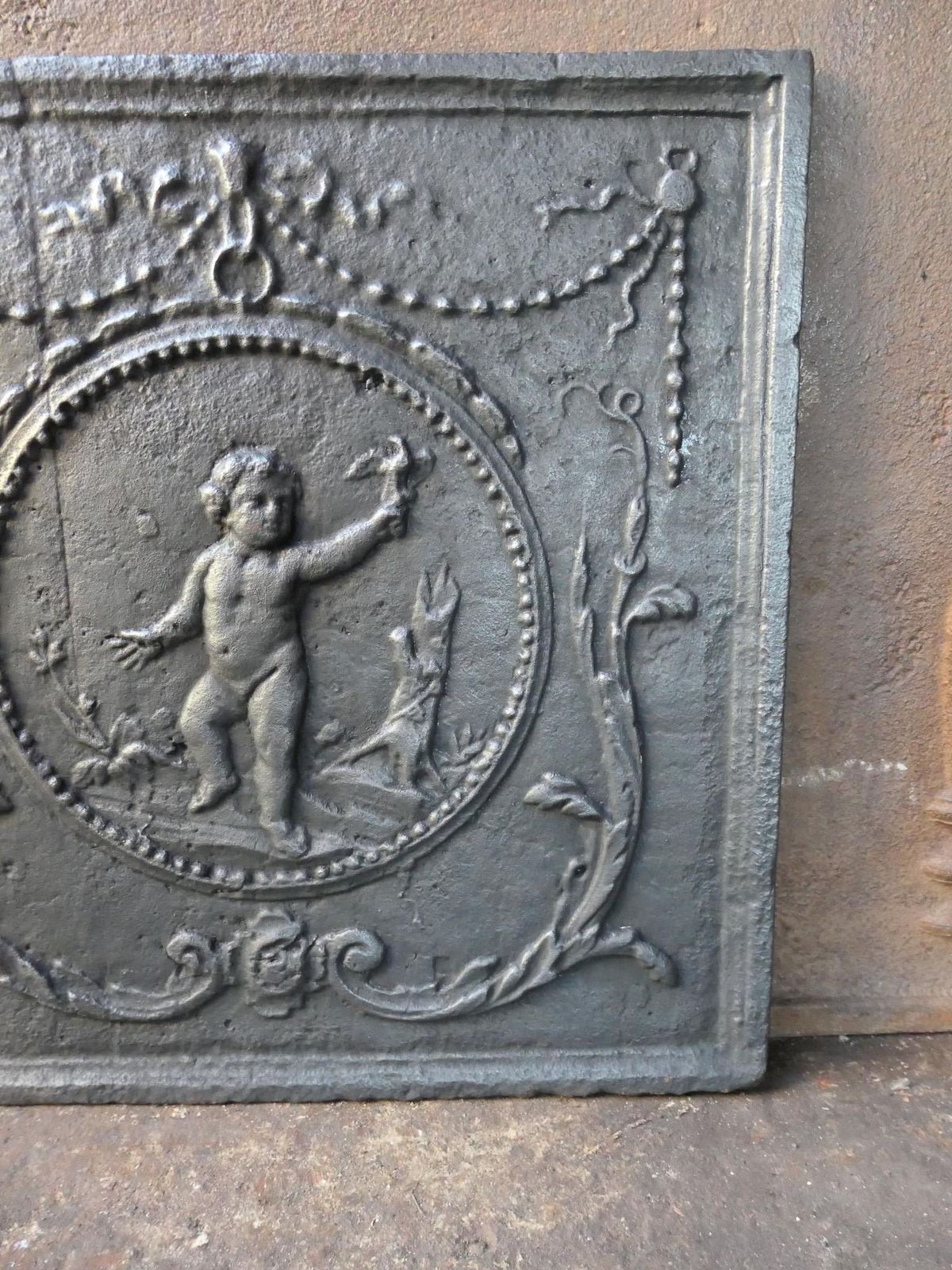Home Fixtures Antique French 'Cupid' Fireback / Backsplash, 18th   19th C. photo