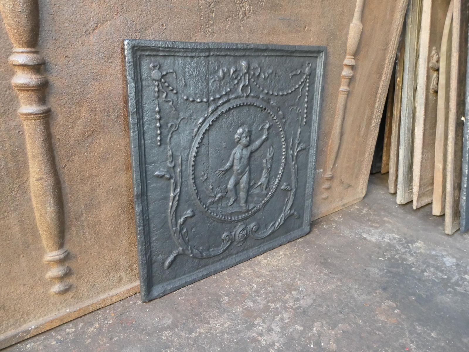 380.0 Antique French 'Cupid' Fireback / Backsplash, 18th   19th C. photo