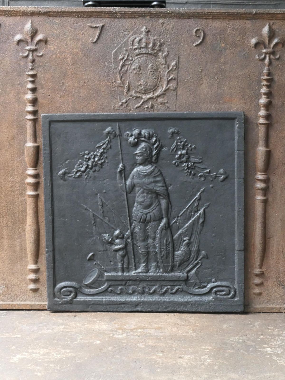 Antique French 'Mars' Fireback / Backsplash, 19th Century photo Home Fixtures