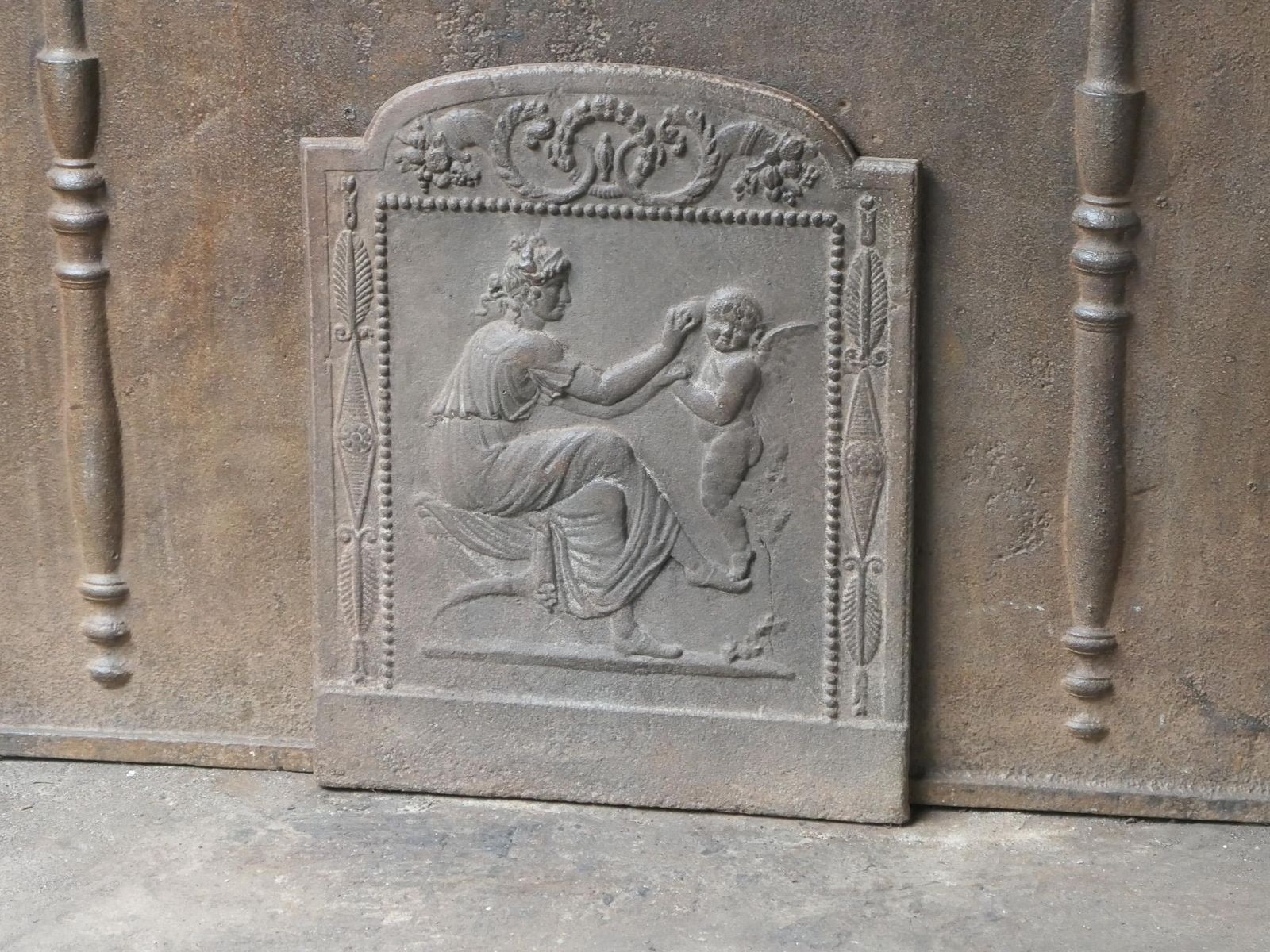 Small French Neoclassical Period 'Woman With Cupid' Fireback / Backsplash photo 491.0