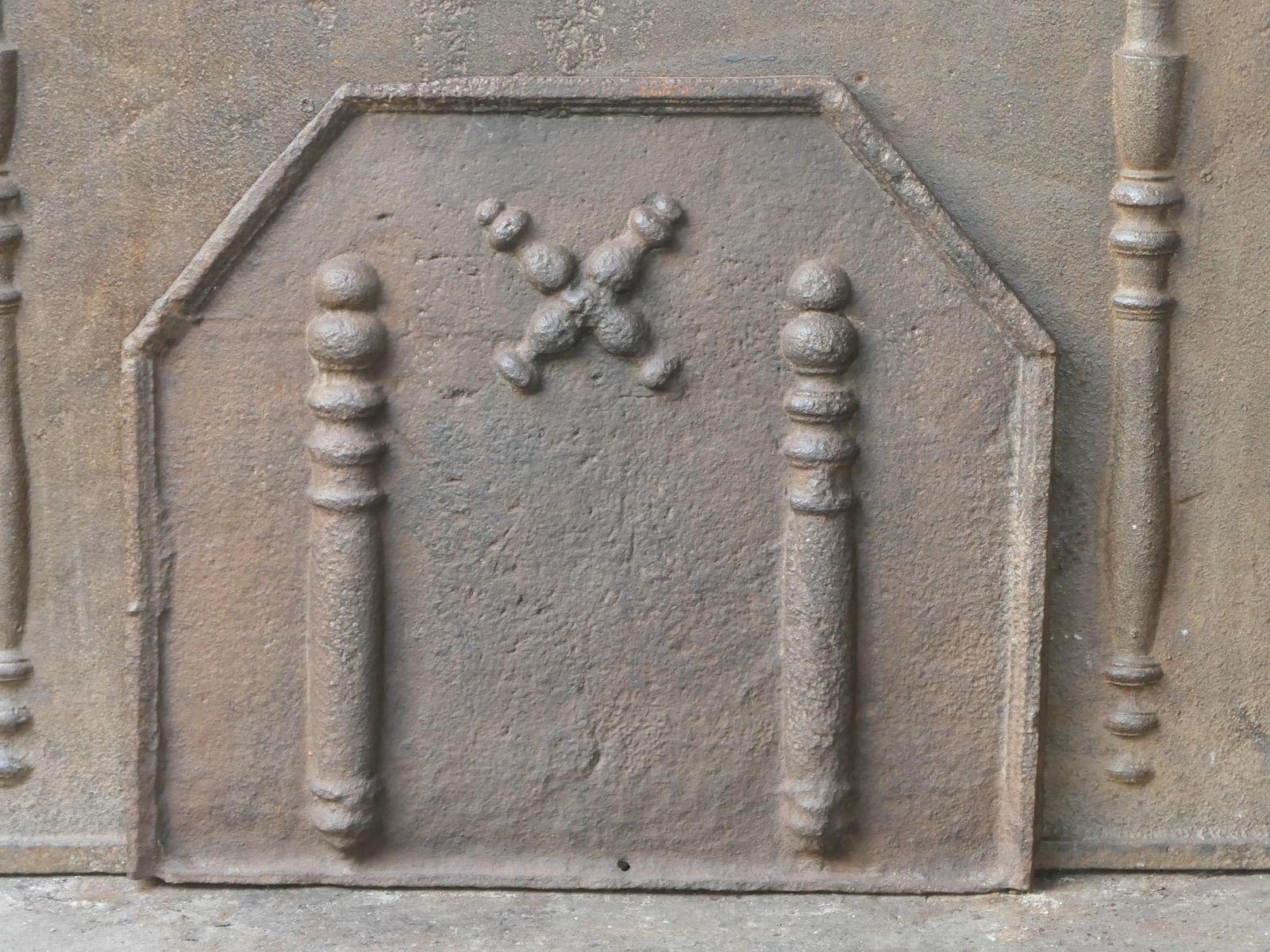 17th 18th C. Louis XIV 'Pillars With Saint Andrew's Cross' Fireback / Backsplash photo 508.0