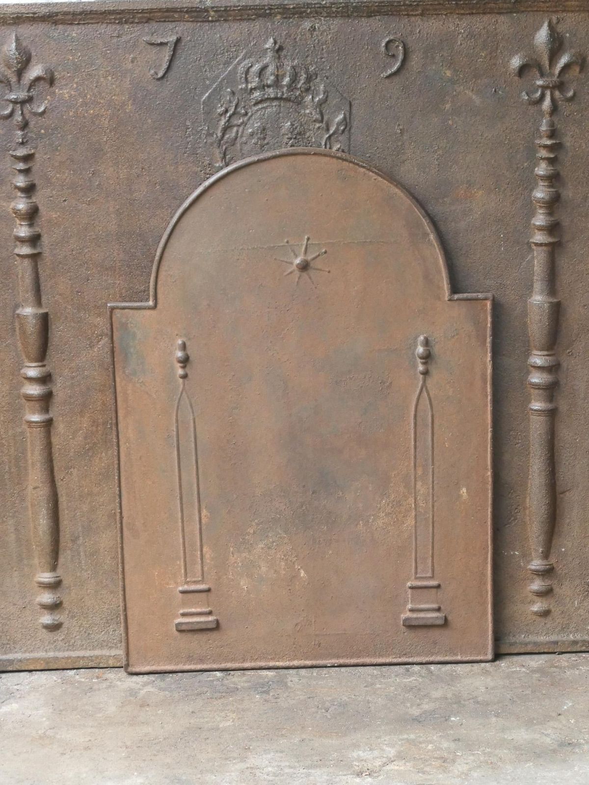 Antique French 'Pillars Of Freedom' Fireback / Backsplash, 18th   19th C. photo furniture