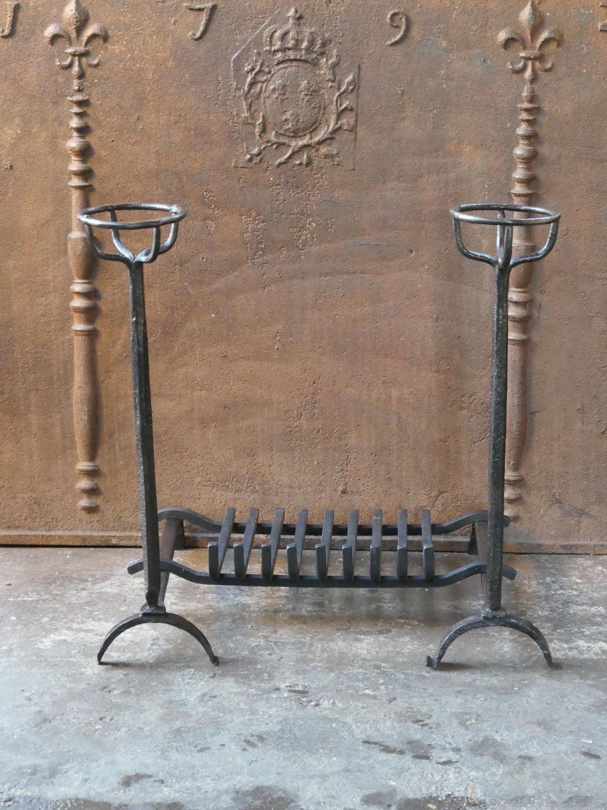 French Louis XIV Period Fireplace Andirons Or Fire Grate, 17th Century photo furniture
