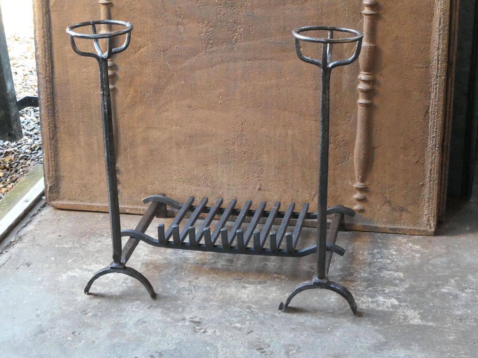 French Louis XIV Period Fireplace Andirons Or Fire Grate, 17th Century photo vinterior