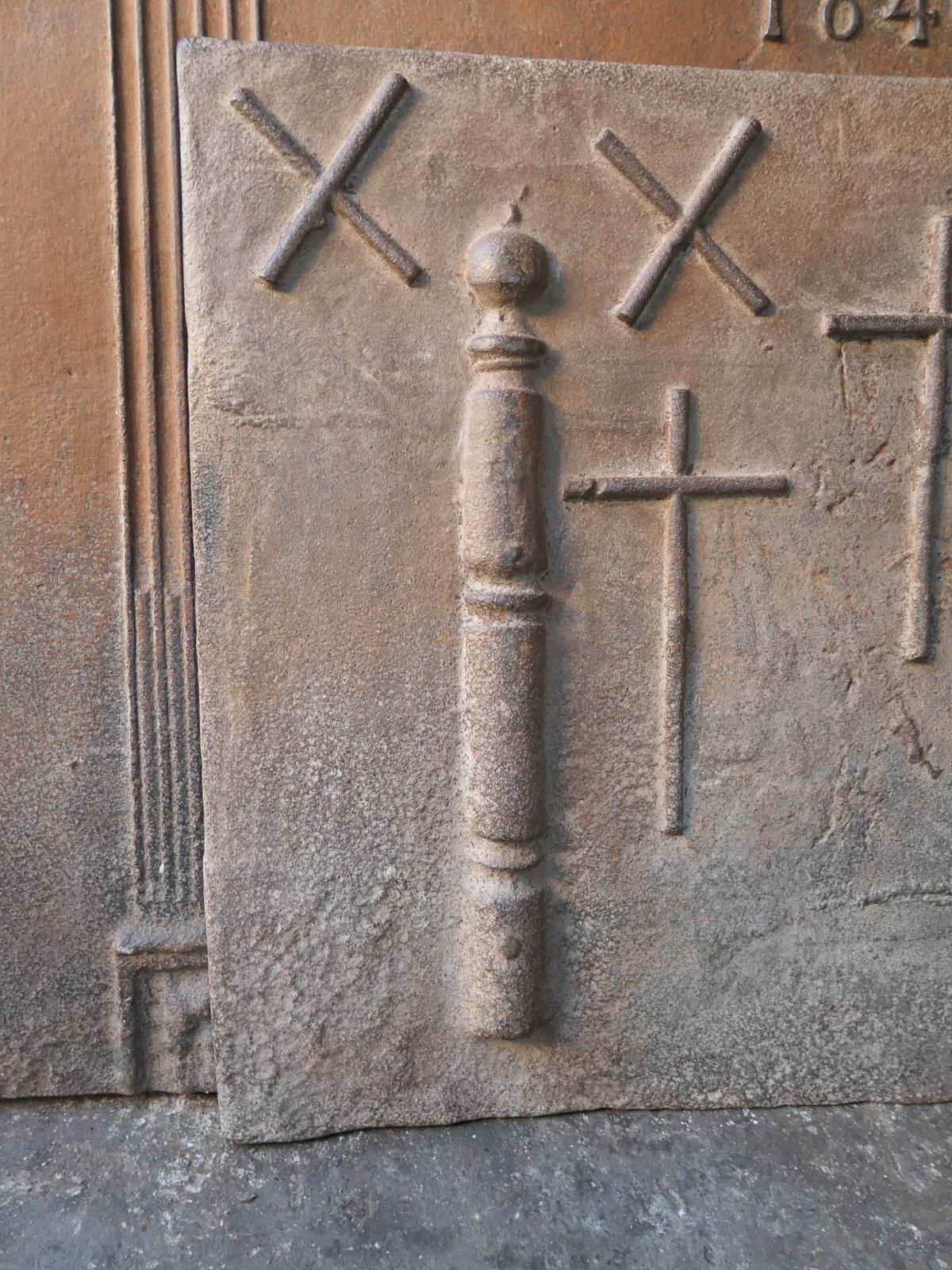 photo for sale 17th 18th C. French Louis XIV 'Saint Andrew's Cross' Fireback / Backsplash