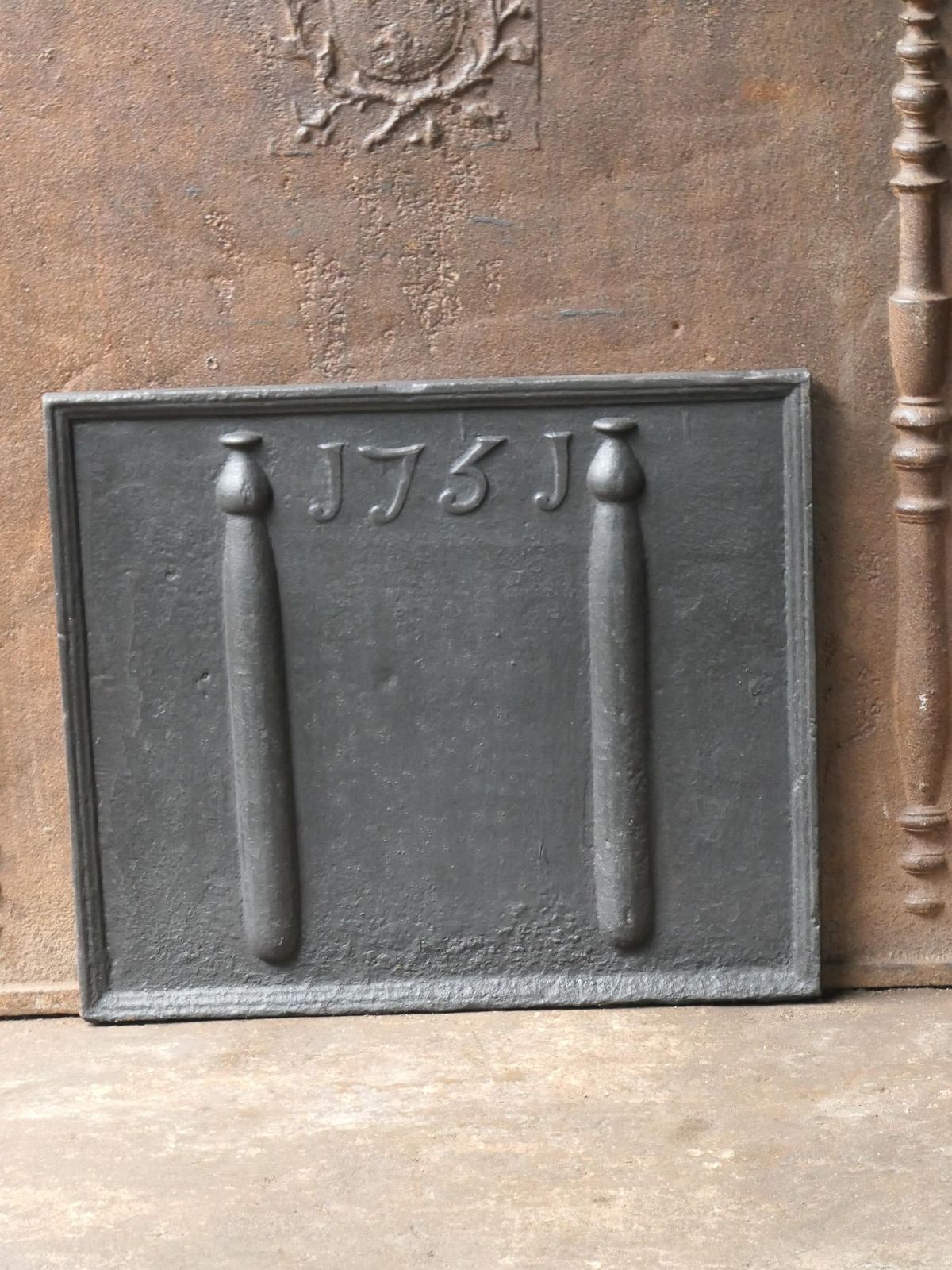 18th Century French Fireback / Backsplash With Pillars Of Hercules, Dated 1751 photo for sale