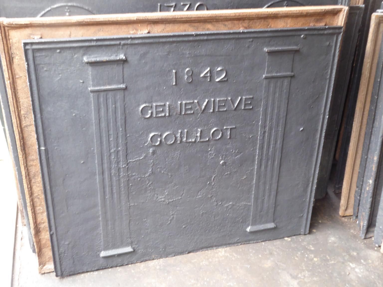 Antique French Neoclassical 'Pillars Of Freedom' Fireback / Backsplash, 19th C. photo for sale