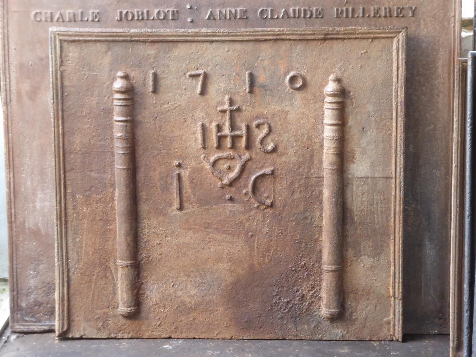 18th Century French Fireback / Backsplash 'Pillars With Medieval Ihs Monogram' photo furniture
