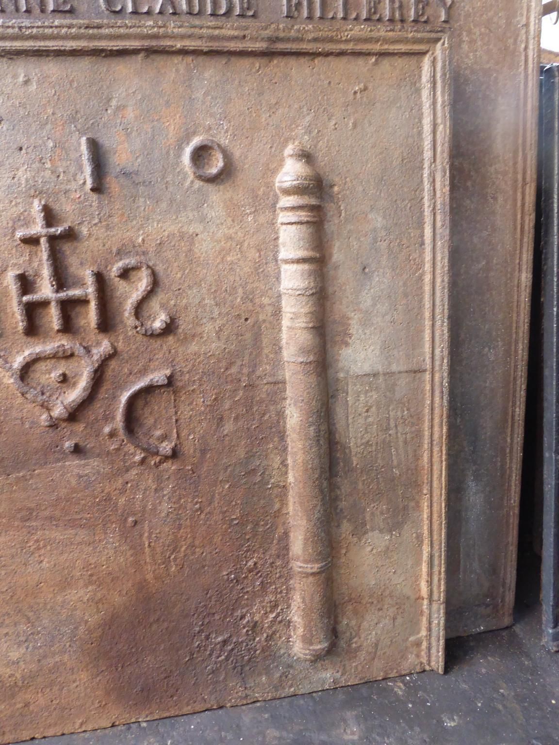 18th Century French Fireback / Backsplash 'Pillars With Medieval Ihs Monogram' photo 849.0