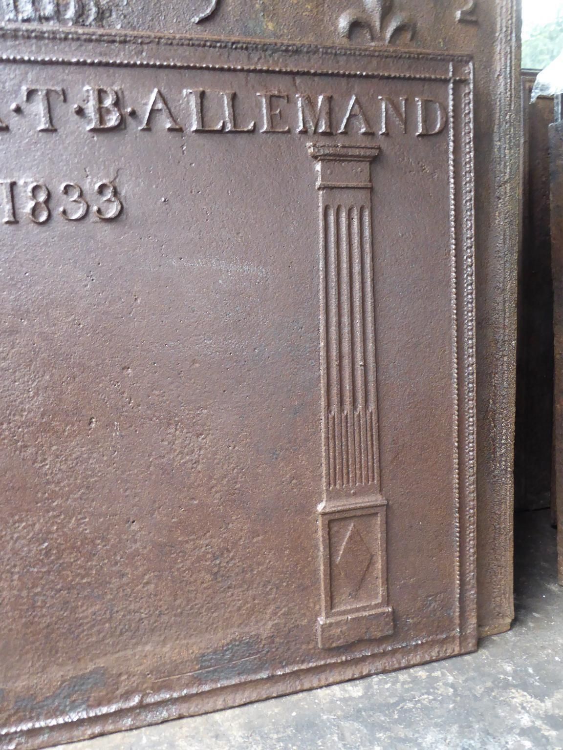 Neoclassical French Fireback / Backsplash With Pillars Of Freedom, Dated 1833 photo 934.0