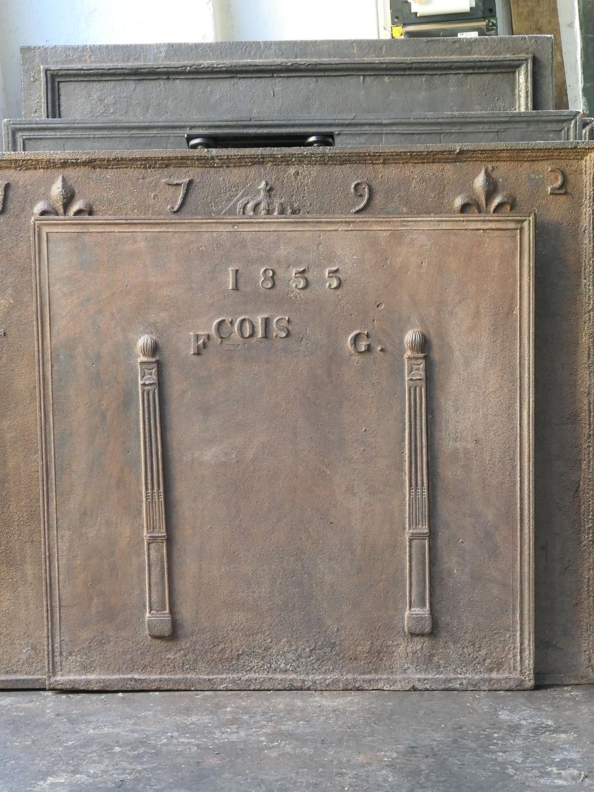 Antique French Neoclassical 'Pillars Of Freedom' Fireback / Backsplash photo for sale