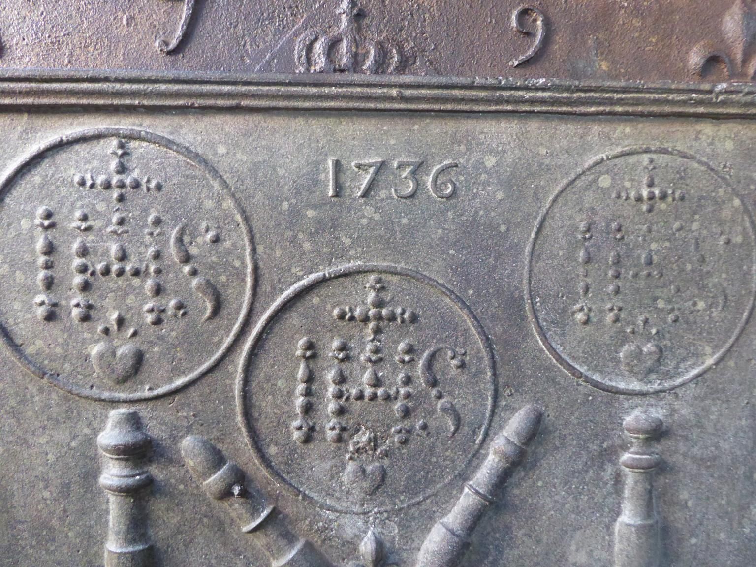 18th Century French Fireback / Backsplash Pillars With Medieval Ihs Monograms photo 1002.0