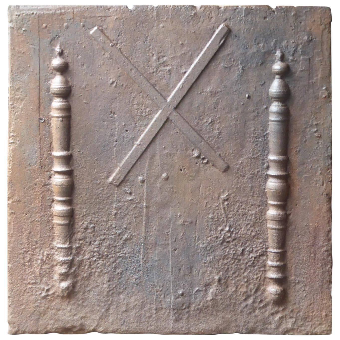 18th Century French Pillars With Saint Andrew's Cross Fireback / Backsplash
