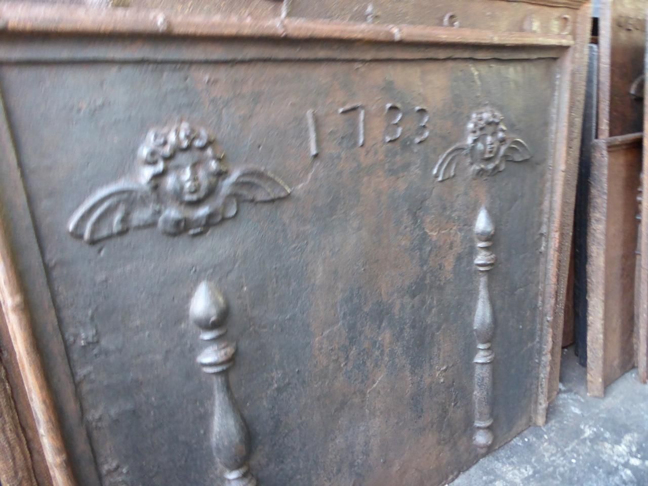 Large Fireback / Backsplash With Pillars Of Hercules With Angels, Dated 1733 photo buy