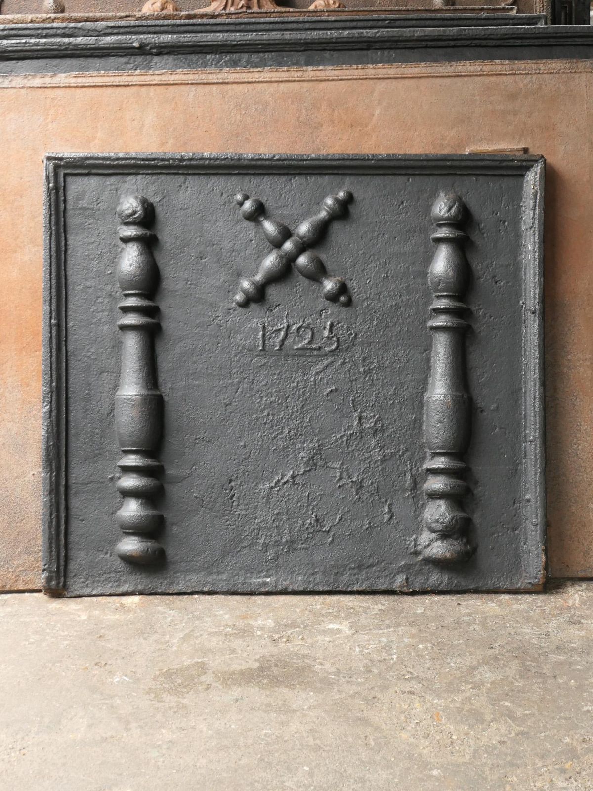 Antique Louis XIV 'Pillars With Saint Andrew's Cross' Fireback / Backsplash photo furniture