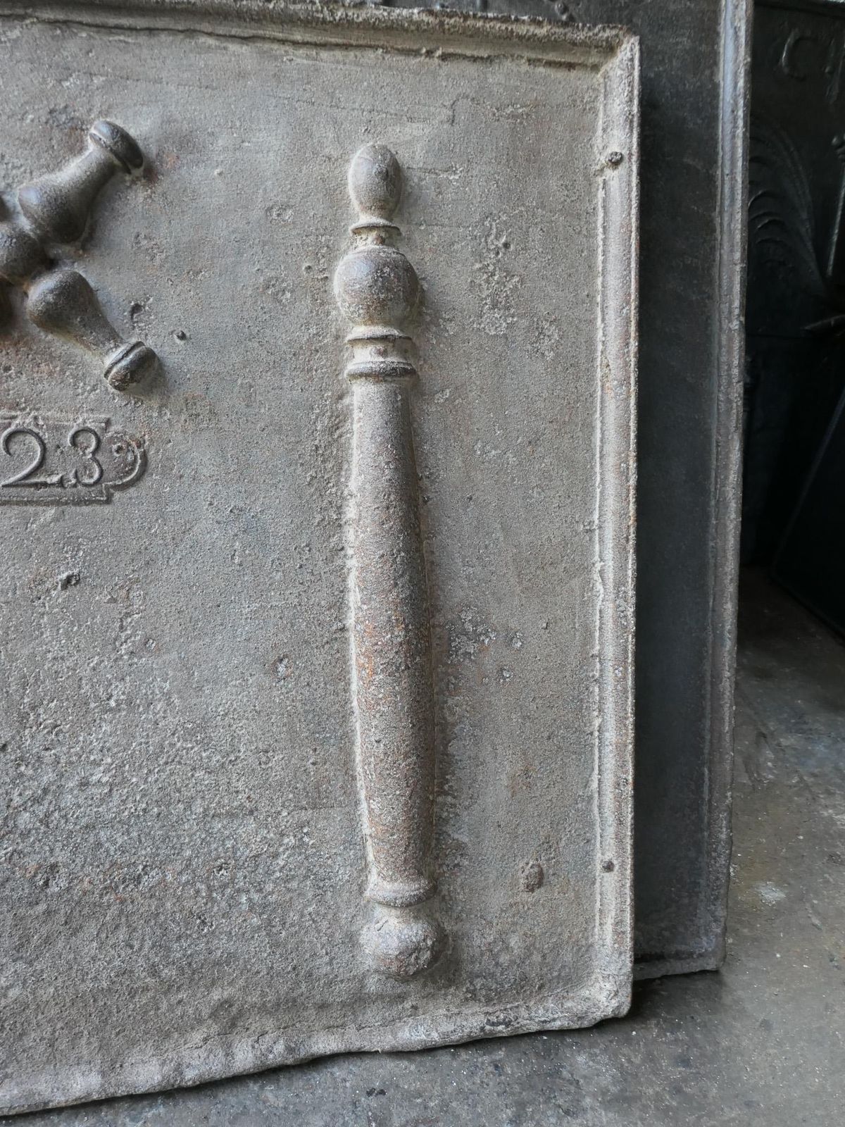 Antique Louis XIV 'Pillars With Saint Andrew's Cross' Fireback / Backsplash photo Home Fixtures