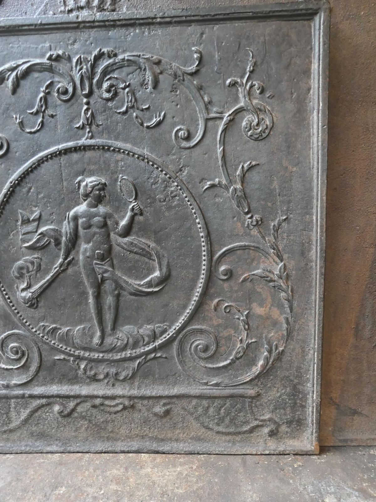 photo for sale Antique French Fireback / Backsplash With The Goddess Venus, 18th Century