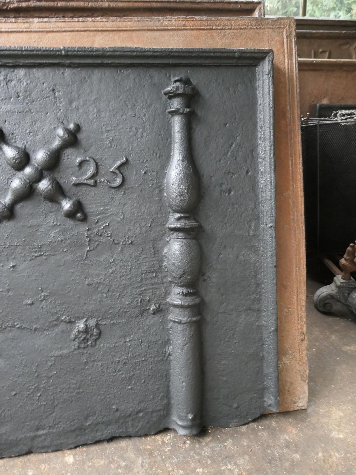 Antique Louis XIV 'Pillars With Saint Andrew's Cross' Fireback / Backsplash photo vintage