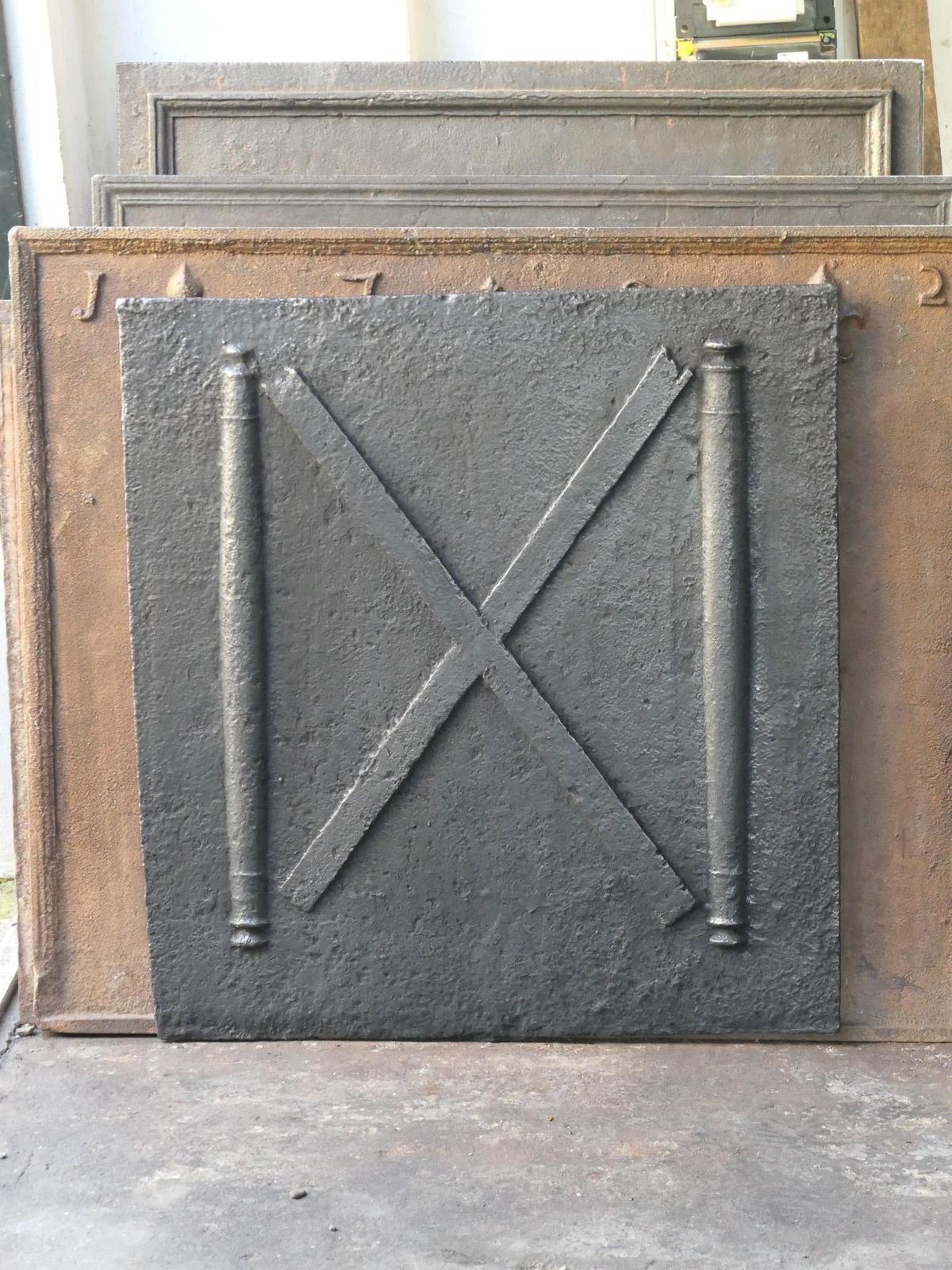 18th C. Louis XIV 'Pillars With Saint Andrew's Cross' Fireback / Backsplash photo furniture
