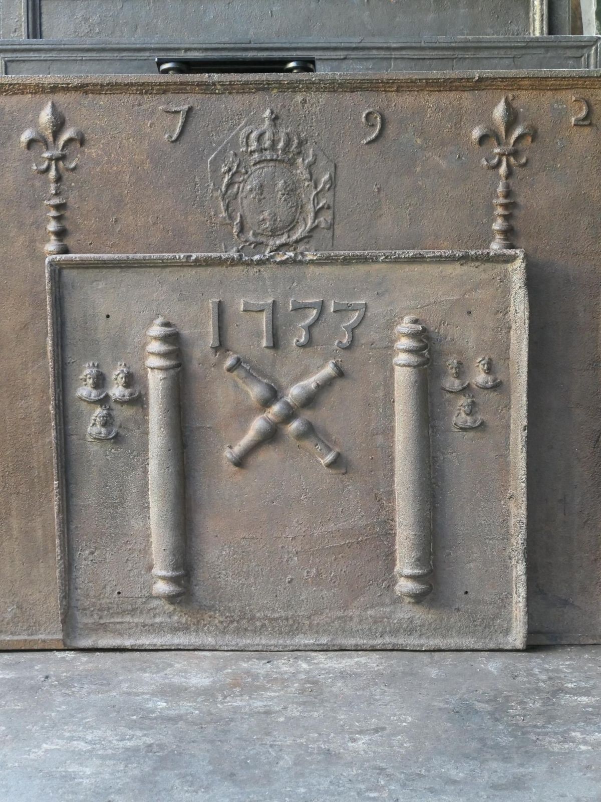 18th C. Louis XIV 'Pillars With Saint Andrew's Cross' Fireback / Backsplash photo furniture