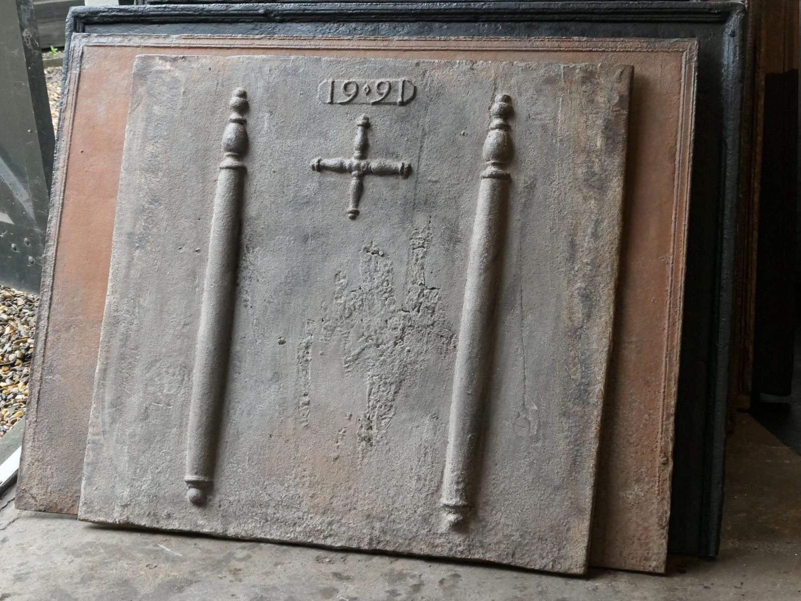 Antique Louis XIV 'Pillars With Saint Andrew's Cross' Fireback / Backsplash photo for sale