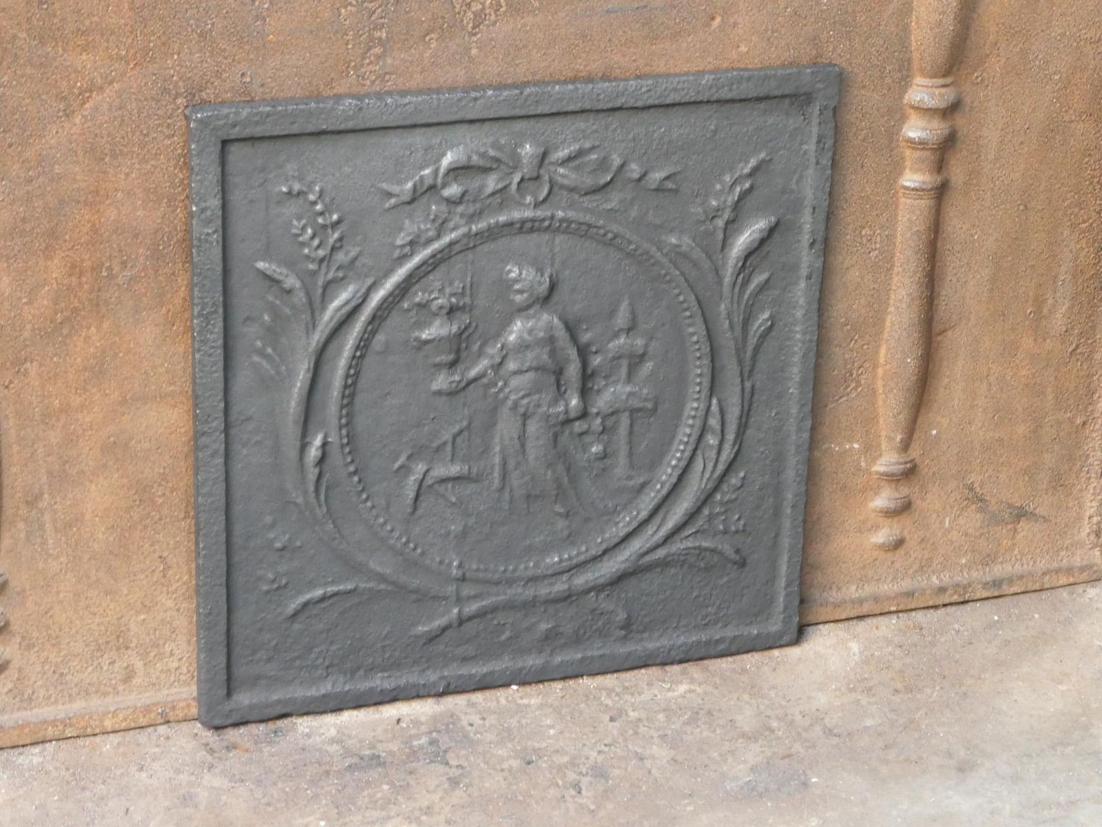 Antique French 'Gardening' Fireback / Backsplash, 18th   19th Century photo vinterior