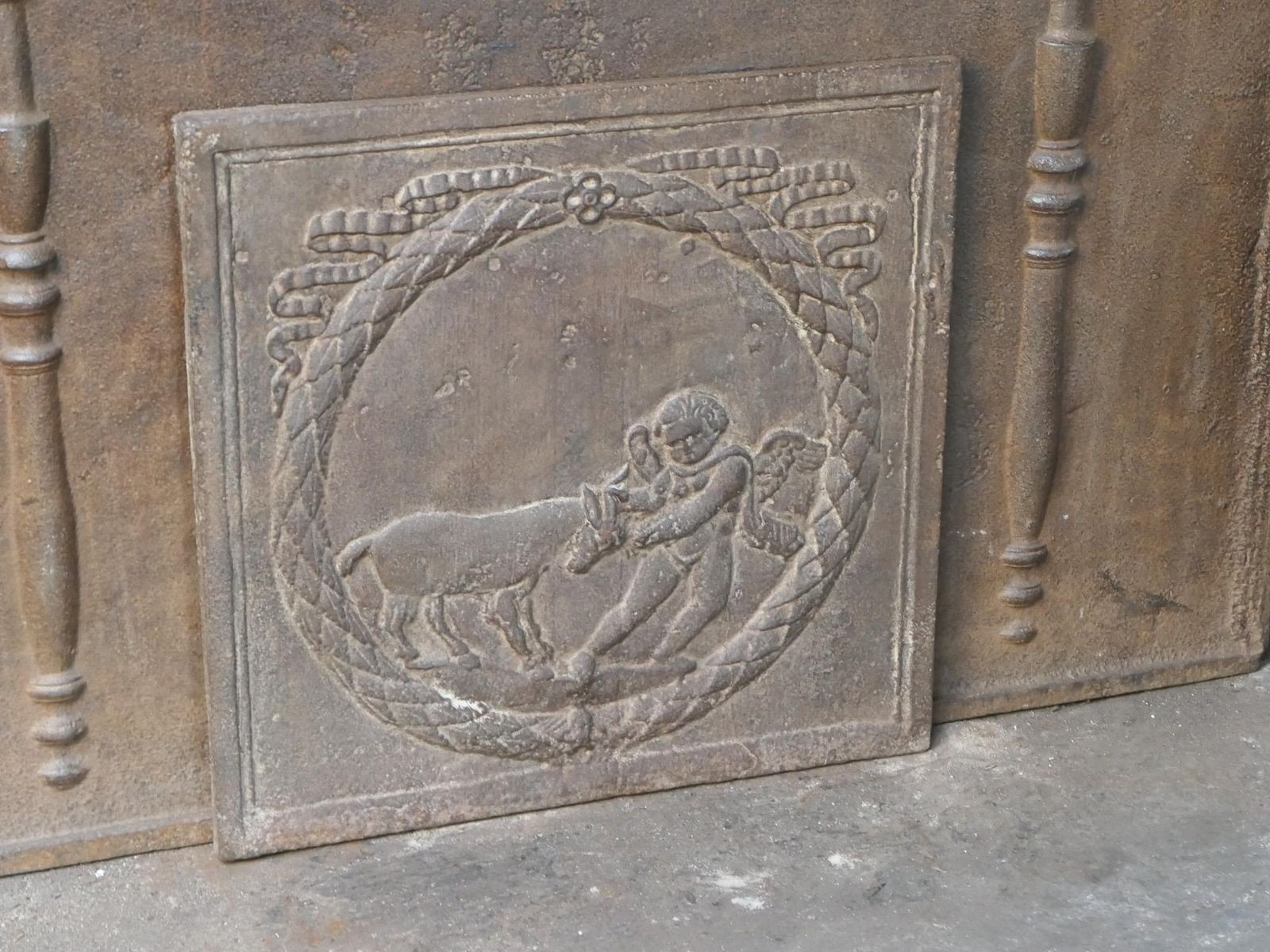 Antique French Napoleon III 'Cupid' Fireback / Backsplash, 19th Century photo buy