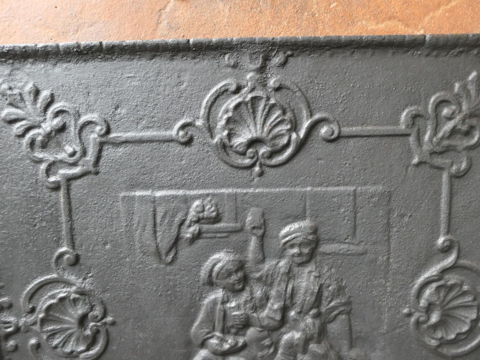 Antique French Napoleon III 'The Pub' Fireback / Backsplash, 19th Century photo vinterior