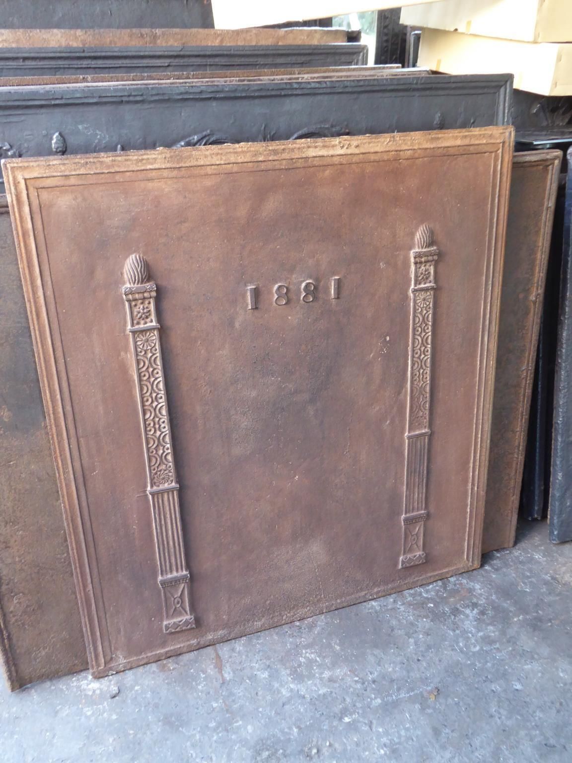 Antique French Neoclassical 'Pillars Of Freedom' Fireback / Backsplash photo for sale