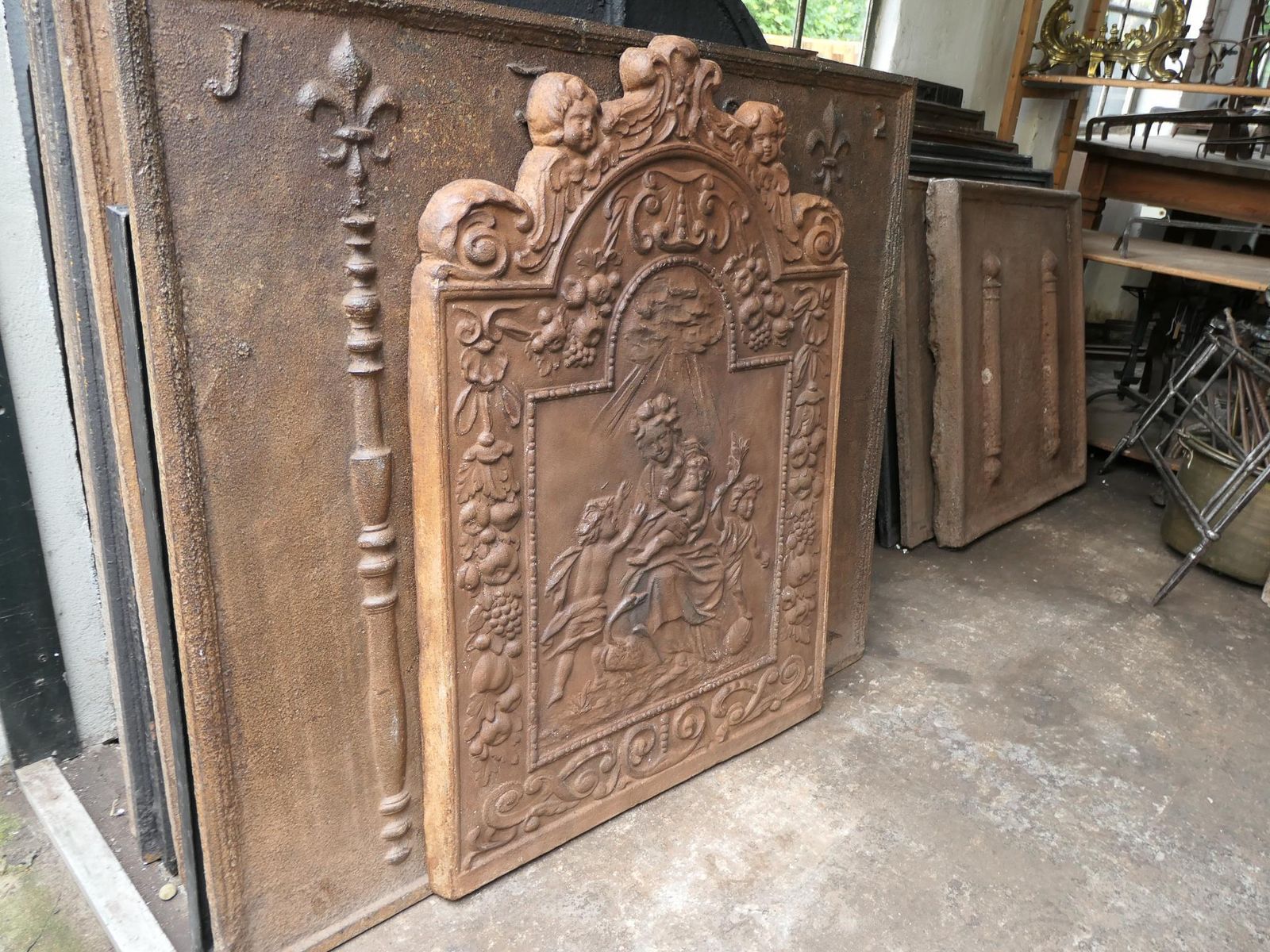764.0 Antique French 'Caritas' Fireback / Backsplash, 19th Century photo